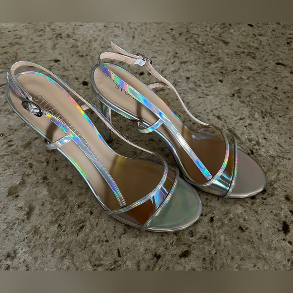 Women's Stuart Weitzman Clear Silver Sheer Heels, Size 9.5 - Picture 2 of 10